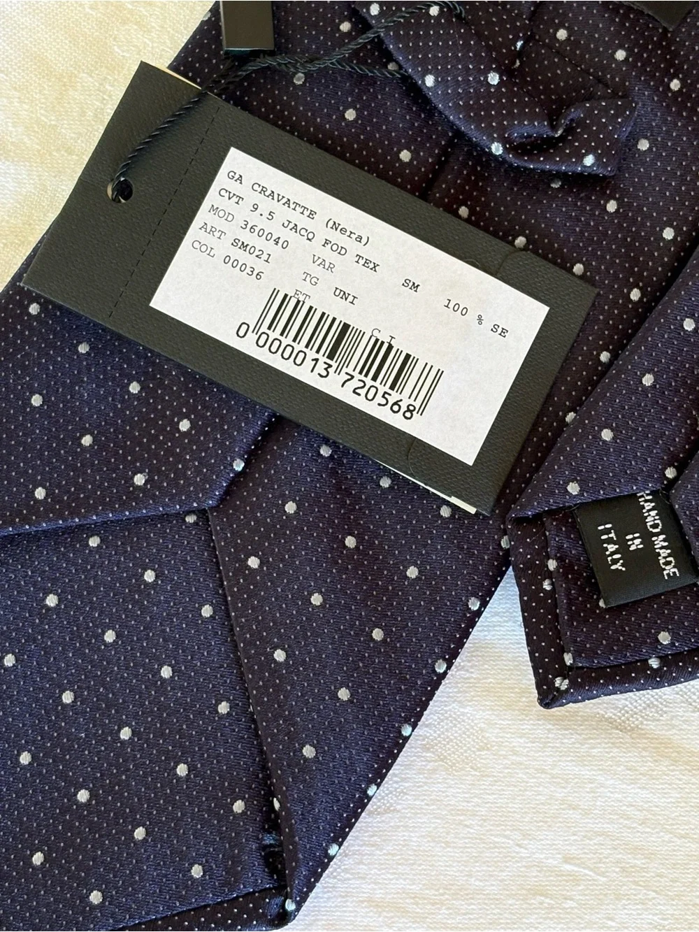 Vintage Giorgio Armani Black Label Silk Tie Night Blue Micro Dots Geometric NWT